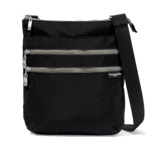 Baggallini Black Crossbody Bag with Silver Zippers
